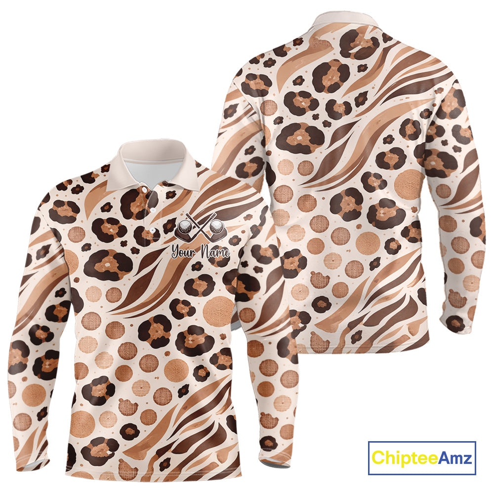 White Animal Mix Leopard Skin Prints Pattern Golf Shirts Custom Name For Mens NHT575