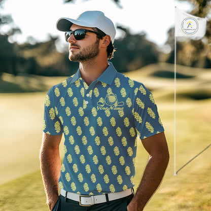 Teal Golf Polo Shirt With Flower Pattern – Lightweight Performance Polo For Men NHT782