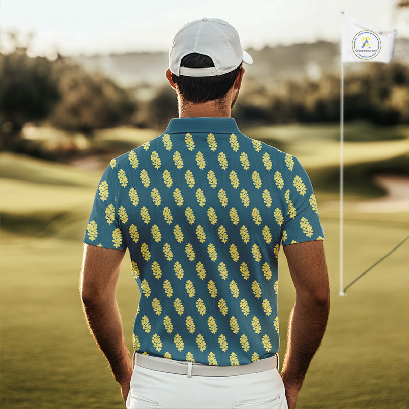 Teal Golf Polo Shirt With Flower Pattern – Lightweight Performance Polo For Men NHT782