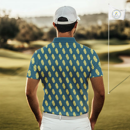 Teal Golf Polo Shirt With Flower Pattern – Lightweight Performance Polo For Men NHT782