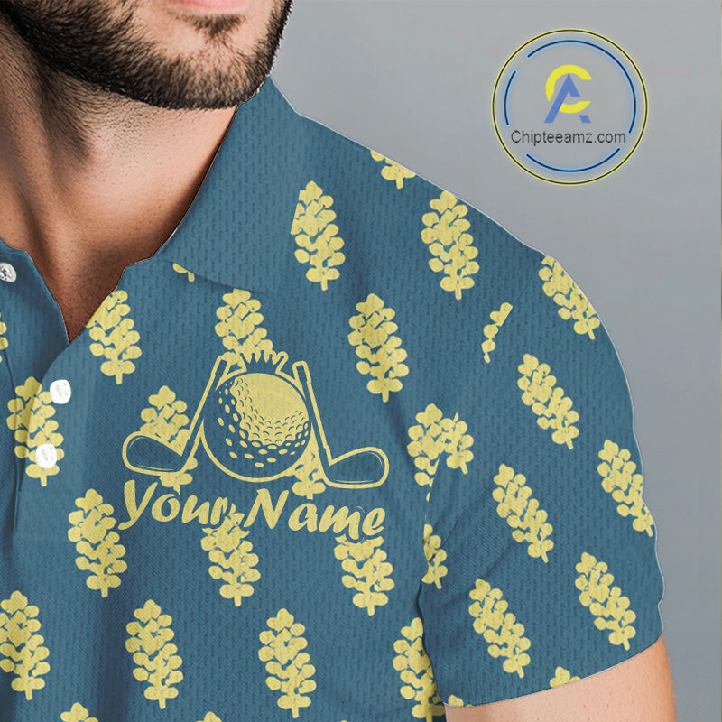 Teal Golf Polo Shirt With Flower Pattern – Lightweight Performance Polo For Men NHT782