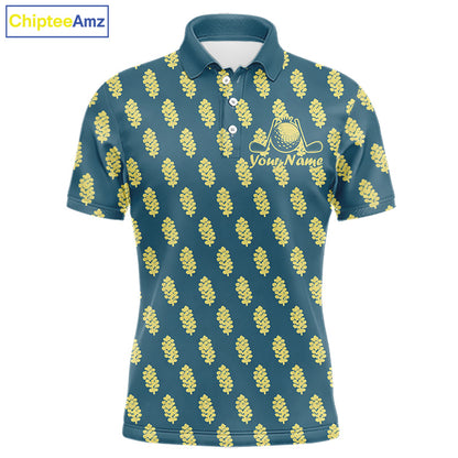 Teal Golf Polo Shirt With Flower Pattern – Lightweight Performance Polo For Men NHT782