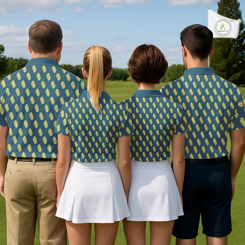 Teal Golf Polo Shirt With Flower Pattern – Lightweight Performance Polo For Men NHT782