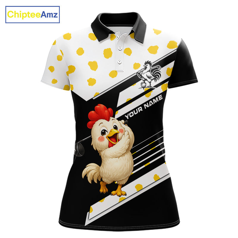 Funny Chicken Womens Golf Polo Shirt  Personalized Rooster Golfer Custom Name