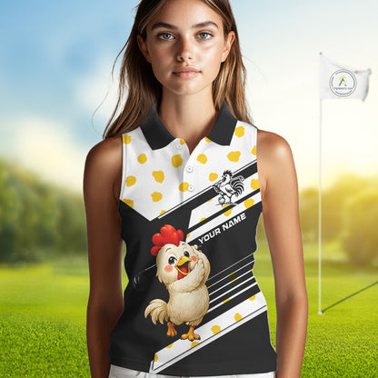 Funny Womens Sleeveless Golf Polo Shirt Custom Name Chicken Golf Shirt For Womens, Funny Golf Shirt For Team  NHT947