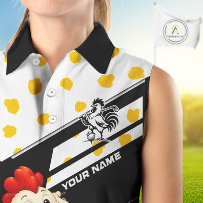 Funny Womens Sleeveless Golf Polo Shirt Custom Name Chicken Golf Shirt For Womens, Funny Golf Shirt For Team  NHT947