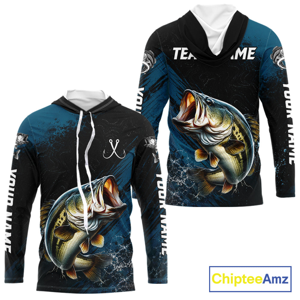 Custom Largemouth Bass Fishing Jersey Personalized Long Sleeve Hooded Shirt For Men 