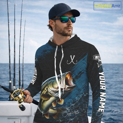Custom Largemouth Bass Fishing Jersey Personalized Long Sleeve Hooded Shirt For Men 