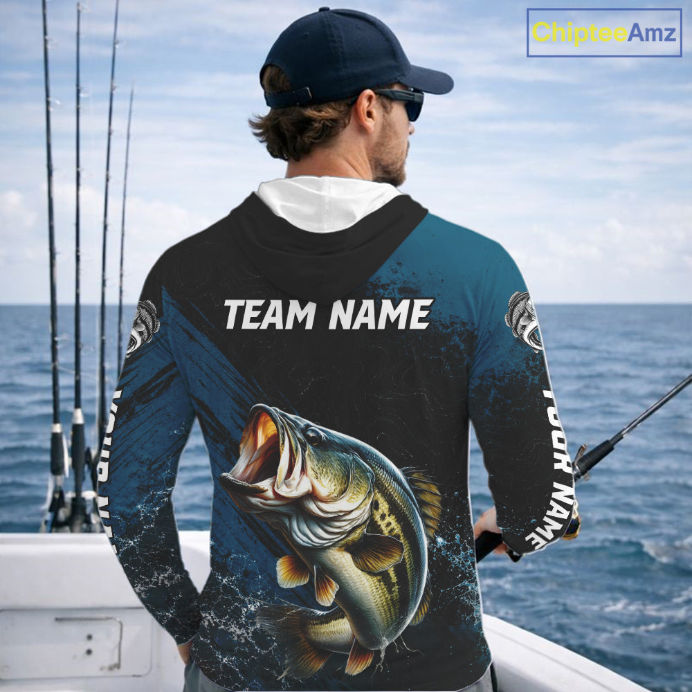 Custom Largemouth Bass Fishing Jersey Personalized Long Sleeve Hooded Shirt For Men 