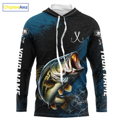 Custom Largemouth Bass Fishing Jersey Personalized Long Sleeve Hooded Shirt For Men 