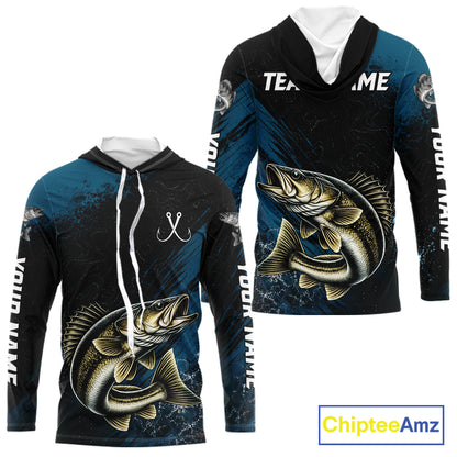 Custom Walleye Fishing Jersey Personalized Long Sleeve Hooded Shirt For Men 