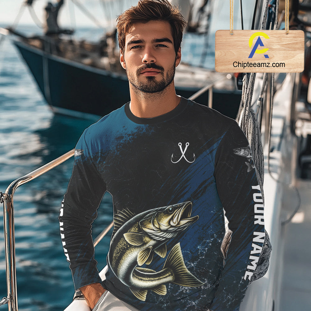 Custom Walleye Fishing Jersey Personalized Long Sleeve Shirt For Men 