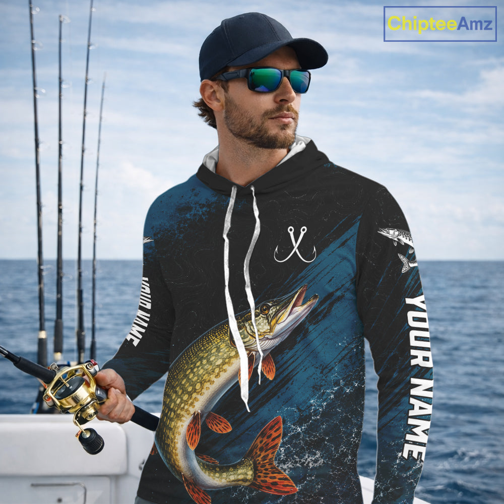 Custom Northern Pike Fishing Jersey Personalized Long Sleeve Hooded Shirt For Men 