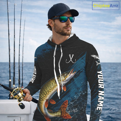 Custom Northern Pike Fishing Jersey Personalized Long Sleeve Hooded Shirt For Men 