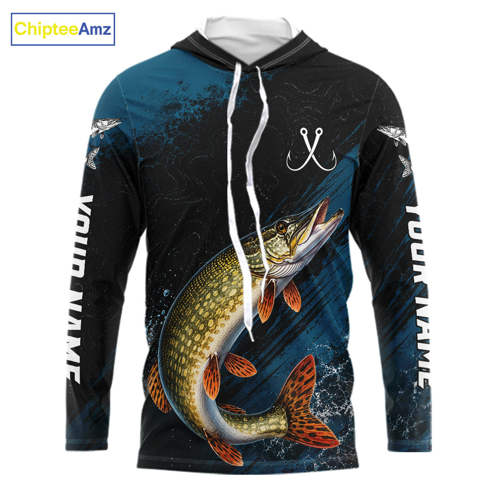 Custom Northern Pike Fishing Jersey Personalized Long Sleeve Hooded Shirt For Men 
