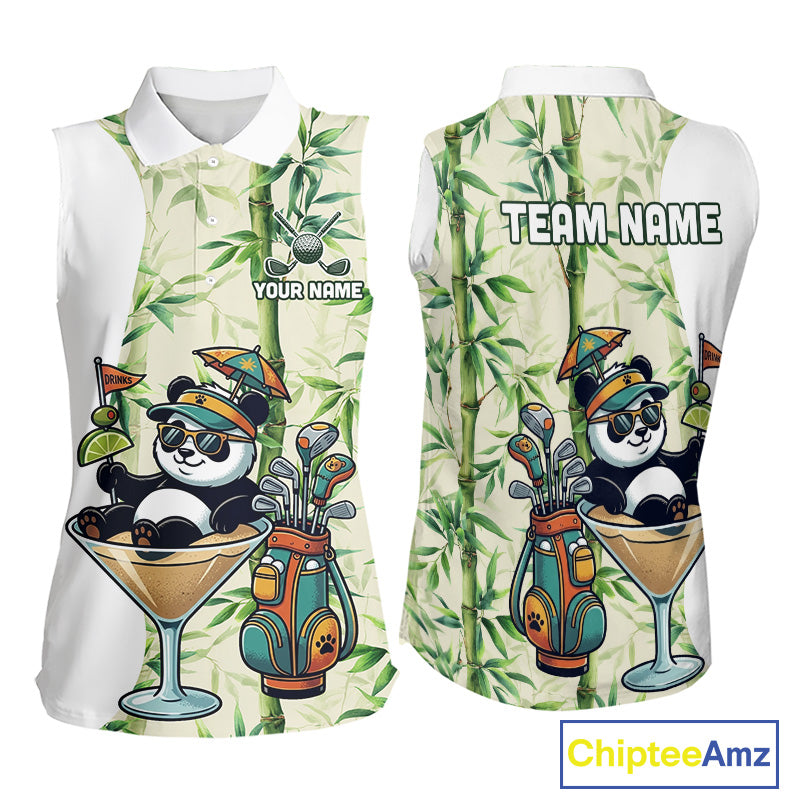 Funny Tropical Bamboo Panda Bear Apparel, Custom Name Performance Golf Jersey For Womens