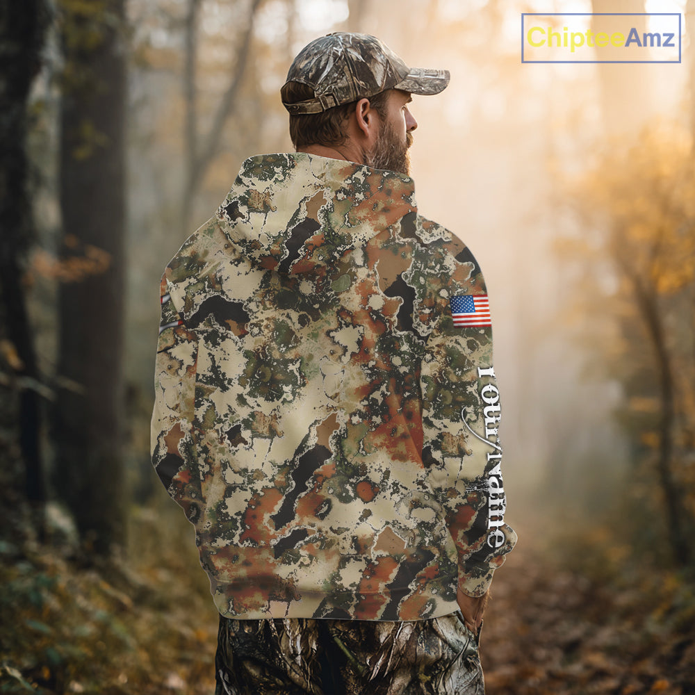 Boar Hunting Shirt Camo Custom Name American Flag Skull Hunting Clothes For Hunters NHT159