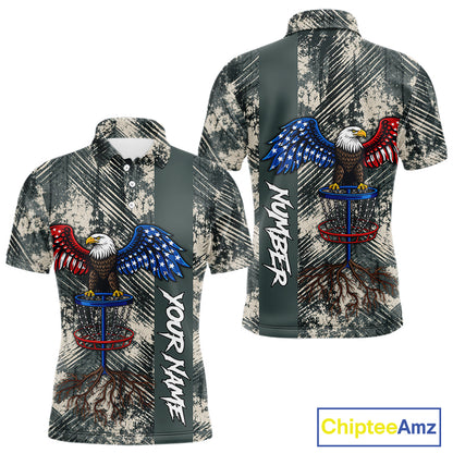 Disc Golf Polo Shirt With Patriotic Eagle Design, Customizable Name, Unisex Sports Jersey For Men NHT806