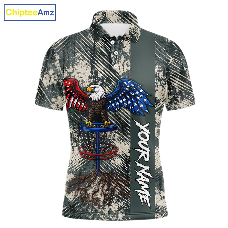 Disc Golf Polo Shirt With Patriotic Eagle Design, Customizable Name, Unisex Sports Jersey For Men NHT806