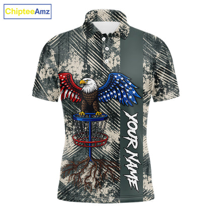 Disc Golf Polo Shirt With Patriotic Eagle Design, Customizable Name, Unisex Sports Jersey For Men NHT806