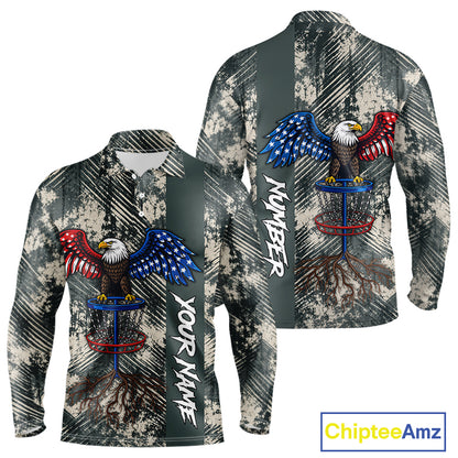 Disc Golf Polo Shirt With Patriotic Eagle Design, Customizable Name, Unisex Sports Jersey For Men NHT806