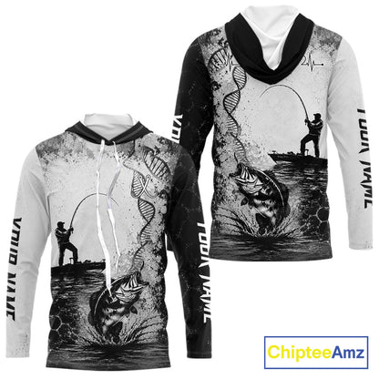 Bass Fishing Long Sleeve Hooded Fishing Shirt Fisherman DNA Performance Apparel For Men
