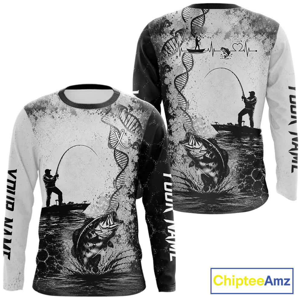 Bass Fishing Long Sleeve Fishing Shirt Fisherman DNA Performance Apparel For Men With fishing Graphic by ChipteeAmz