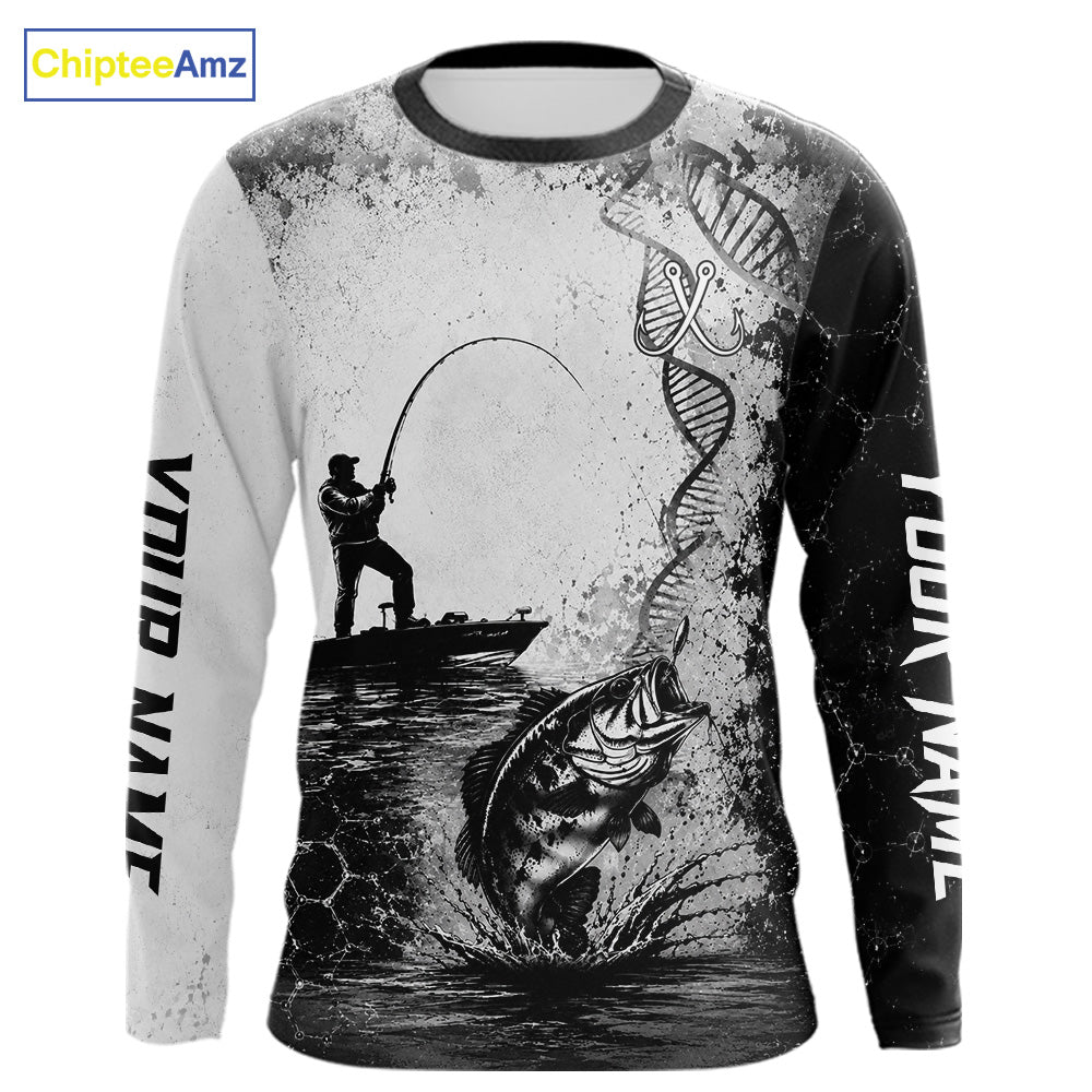 Bass Fishing Long Sleeve Fishing Shirt Fisherman DNA Performance Apparel For Men With fishing Graphic by ChipteeAmz