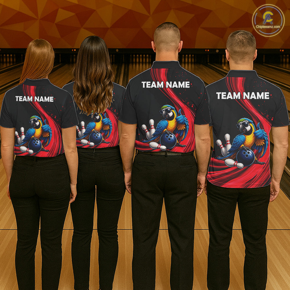 Blue Gold Macaw Bowling Shirt Custom Name Black Red Bowling Ball Personalized Team Jersey For Women NHT1272
