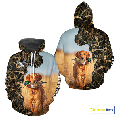 Red Golden Retriever Custom Name Hunting Duck Shirts for Hunter, Duck Hunting Gift NHT172