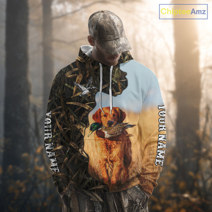 Red Golden Retriever Custom Name Hunting Duck Shirts for Hunter, Duck Hunting Gift NHT172