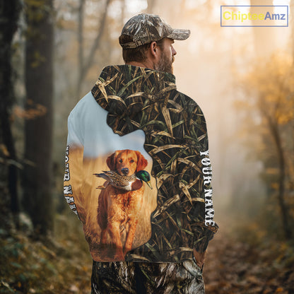 Red Golden Retriever Custom Name Hunting Duck Shirts for Hunter, Duck Hunting Gift NHT172
