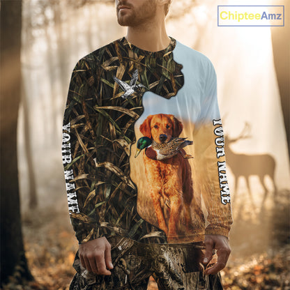 Red Golden Retriever Custom Name Hunting Duck Shirts for Hunter, Duck Hunting Gift NHT172
