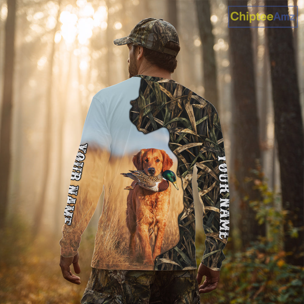 Red Golden Retriever Custom Name Hunting Duck Shirts for Hunter, Duck Hunting Gift NHT172