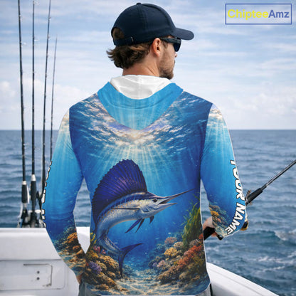Personalized Offshore Fishing Jerseys, Sailfish Fishing Shirts Long Sleeve Hooded For Men NHT821