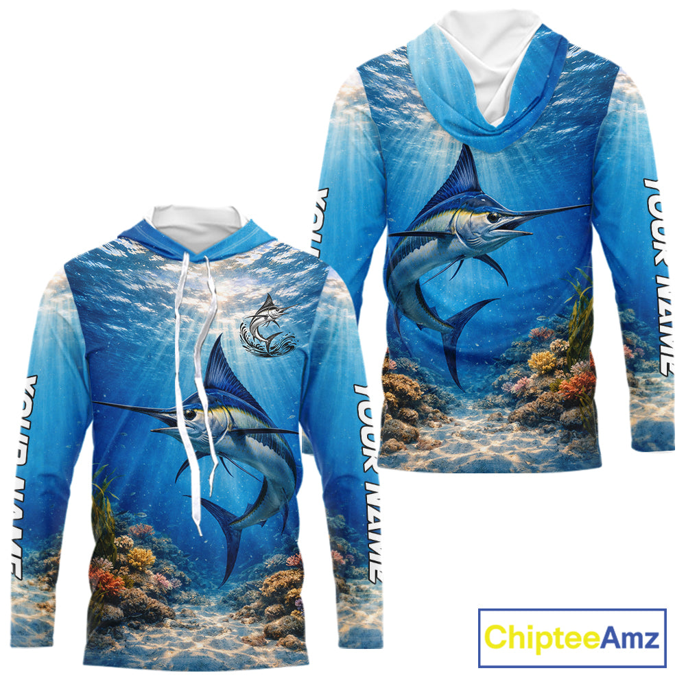Personalized Offshore Fishing Jerseys, Marlin Fishing Shirts Long Sleeve Hooded For Men NHT822