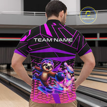 Load image into Gallery viewer, Person wearing a colorful bowling shirt with a design of a bear bowling and 'TEAM NAME' text, in a bowling alley.