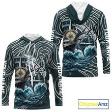 Load image into Gallery viewer, Marlin Fishing Hooded  Long Sleeve Shirt Ocean Wave Compass Design, UV Protection Performance Fishing Apparel NHT613