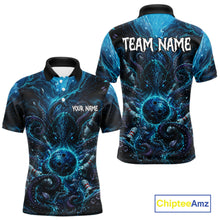 Load image into Gallery viewer, Blue and black marbled polo shirt with 'Team Name' and 'Your Name' text on a white background, featuring Chiptee Amz branding.