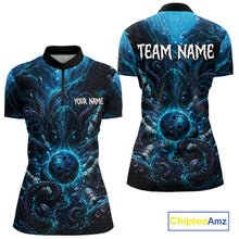 Load image into Gallery viewer, Blue and black sports jersey with 'Team Name' and 'Your Name' text on a white background, featuring a brand logo.