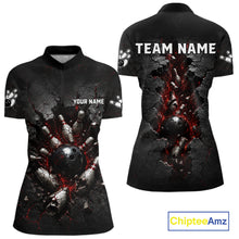 Load image into Gallery viewer, Black polo shirt with graphic design and space for 'Your Name' and 'Team Name'. Brand 'Chiptee Amz' visible.