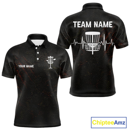Black Flame Disc Golf Mens Polo Shirts Custom Name Disc Golf Polo Shirts Black Athletic Style NHT834