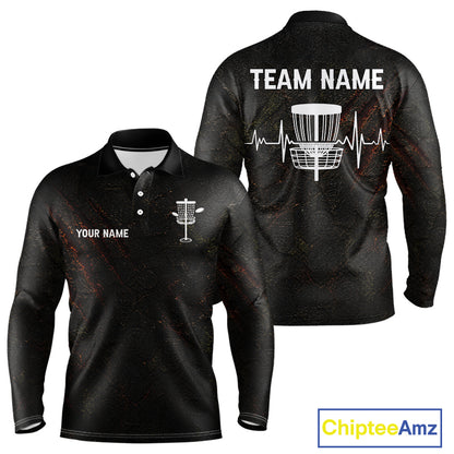 Black Flame Disc Golf Mens Polo Shirts Custom Name Disc Golf Polo Shirts Black Athletic Style NHT834