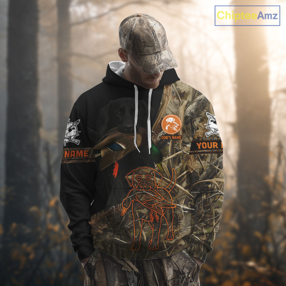 Black Lab Hunting Dog Customized Name All Over Print Shirts For Hunters, Duck Hunting Shirt NHT271