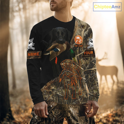 Black Lab Hunting Dog Customized Name All Over Print Shirts For Hunters, Duck Hunting Shirt NHT271
