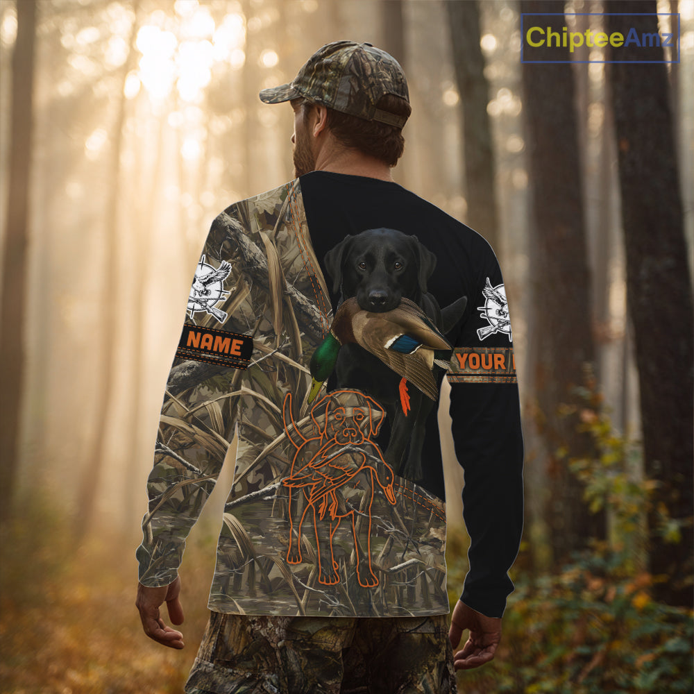 Black Lab Hunting Dog Customized Name All Over Print Shirts For Hunters, Duck Hunting Shirt NHT271