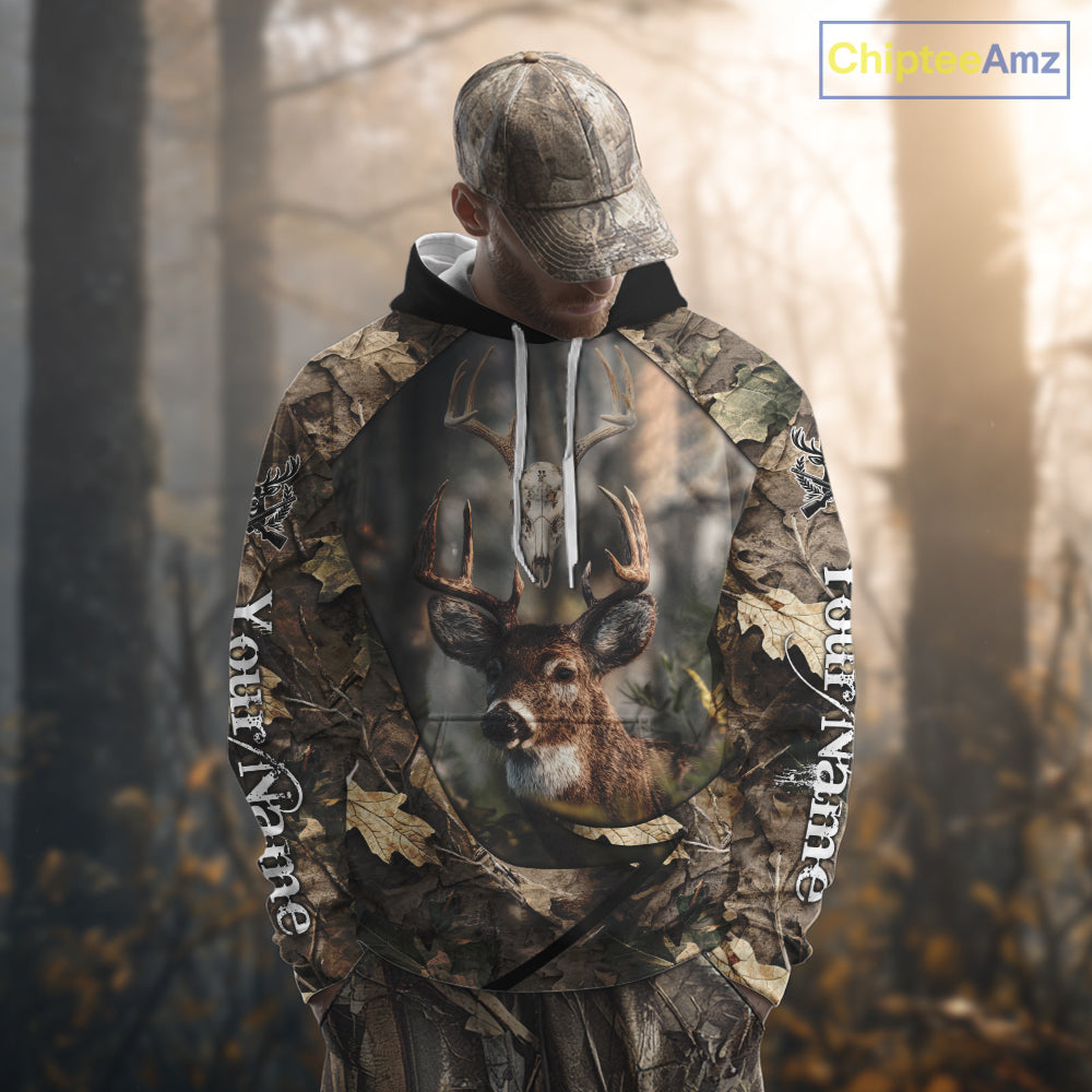 Deer Skull Hunting Camo Forest 3D All Over Printed Shirt, Personalized Hunting Shirt NHT274