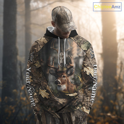 Deer Skull Hunting Camo Forest 3D All Over Printed Shirt, Personalized Hunting Shirt NHT274