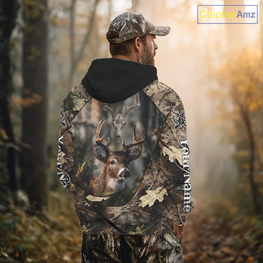 Deer Skull Hunting Camo Forest 3D All Over Printed Shirt, Personalized Hunting Shirt NHT274