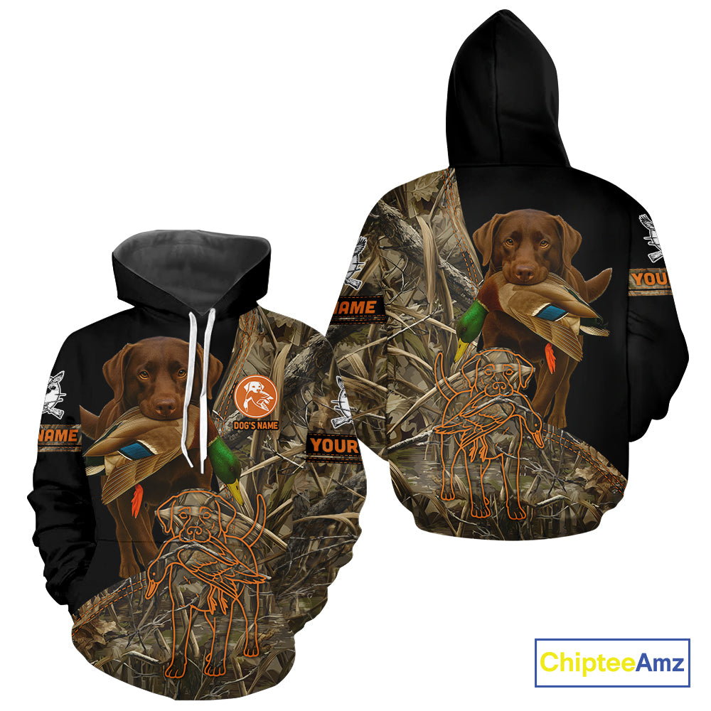 Chocolate Lab Hunting Dog Customized Name All Over Print Shirts For Hunters, Duck Hunting NHT275